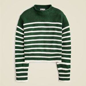 J. Crew Forest Green and White Striped Turtleneck Sweater